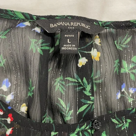 Banana Republic Sheer Floral Printed Peasant Style Top, Petite Large - Picture 4 of 4